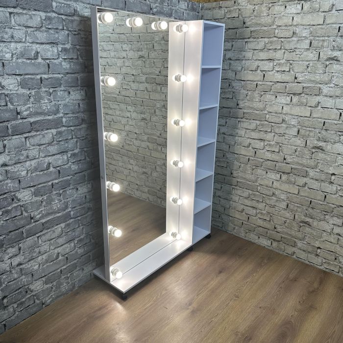 Зеркало безрамное с полками во весь рост на колесах Led лампы 190х100 см