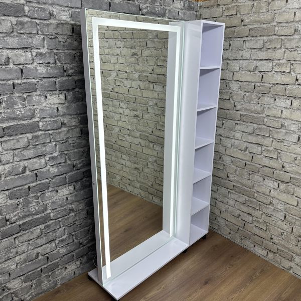 Дзеркало безрамне з полицями на повний зріст на колесах Led підсвічування 190х100 см